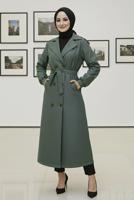 Tesettür giyim HAKİ KUŞAKLI TRENÇKOT T 4585