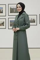 Tesettür giyim HAKİ KUŞAKLI TRENÇKOT T 4585