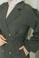 Tesettür giyim HAKİ KUŞAKLI TRENÇKOT T 4585