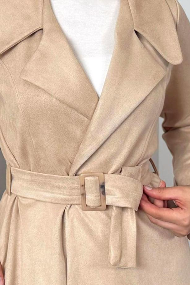 Vêtements hijab BEIGE TRENCH EN DAIM T 6426 - TRENDTESETTÜR