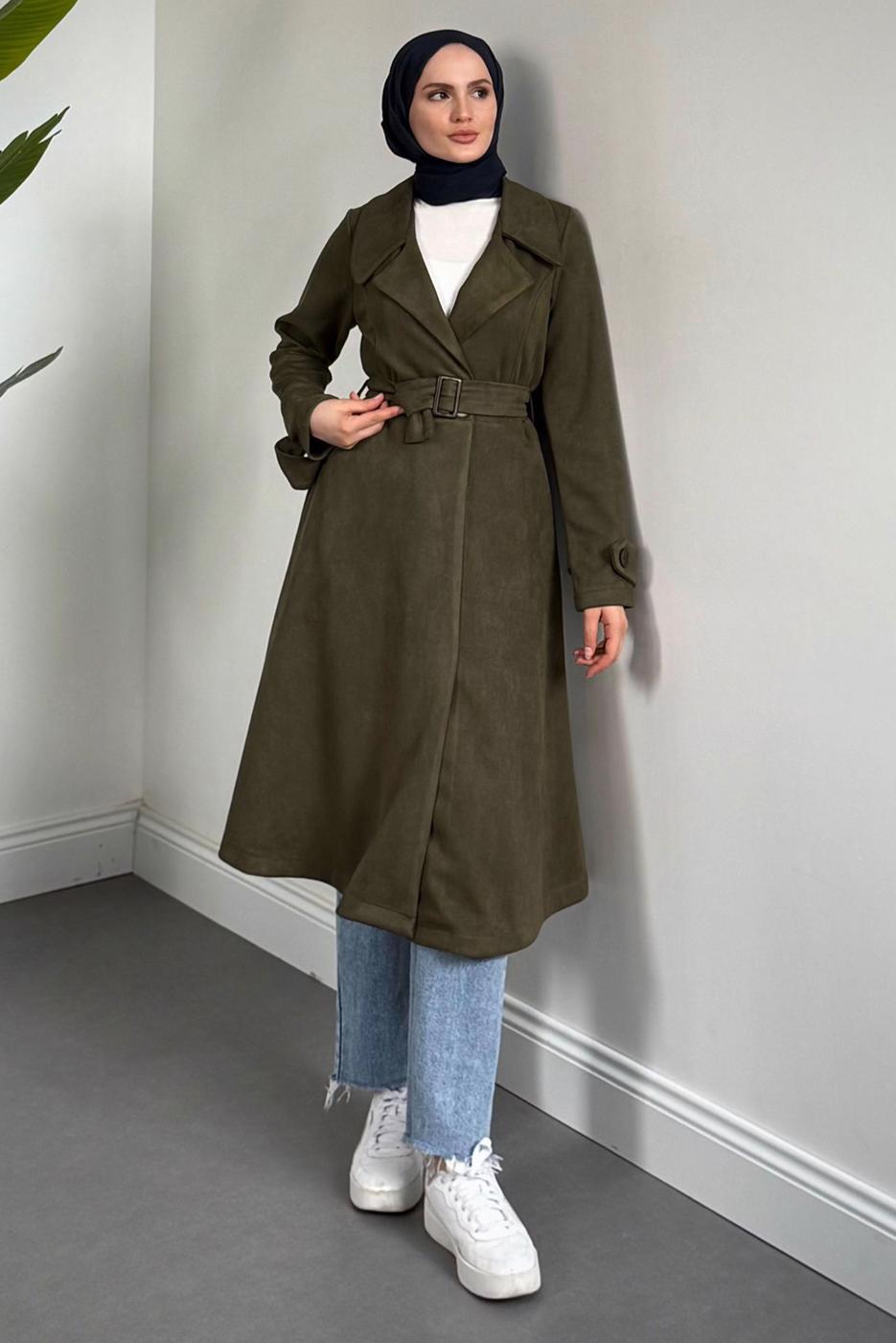 Vêtements hijab KAKI TRENCH EN DAIM T 6426