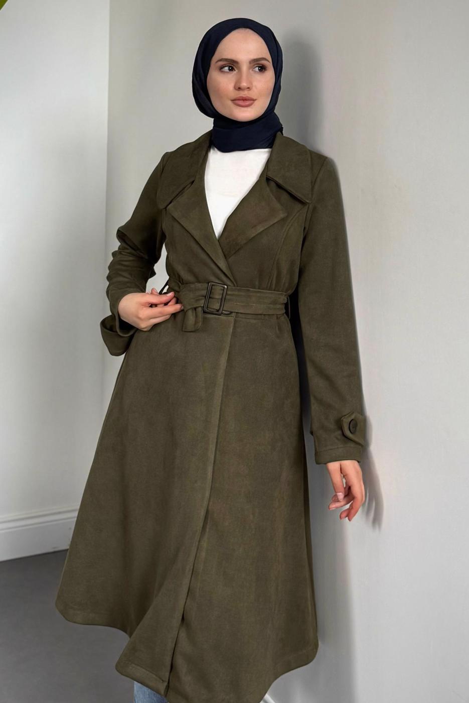 Vêtements hijab KAKI TRENCH EN DAIM T 6426
