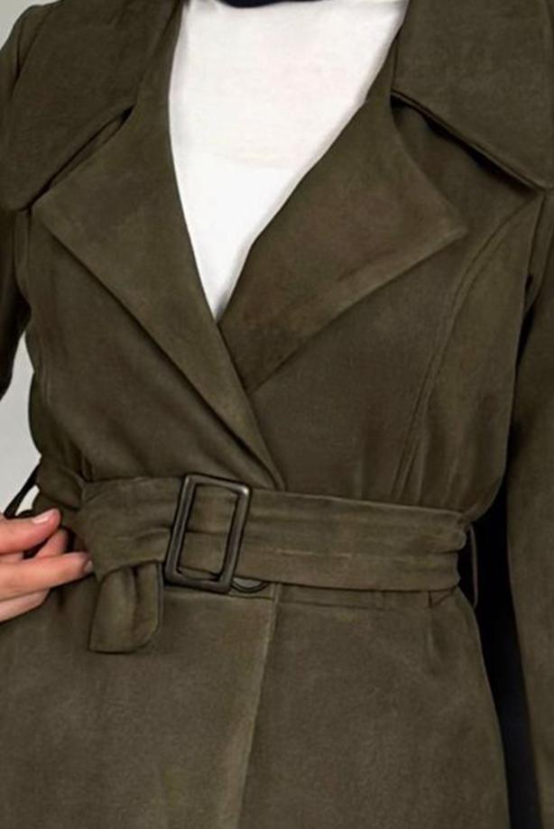 Vêtements hijab KAKI TRENCH EN DAIM T 6426 - TRENDTESETTÜR