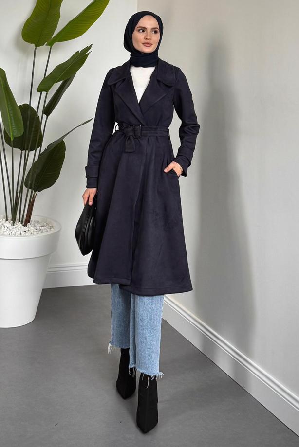 Vêtements hijab BLEU MARINE TRENCH EN DAIM T 6426 - TRENDTESETTÜR