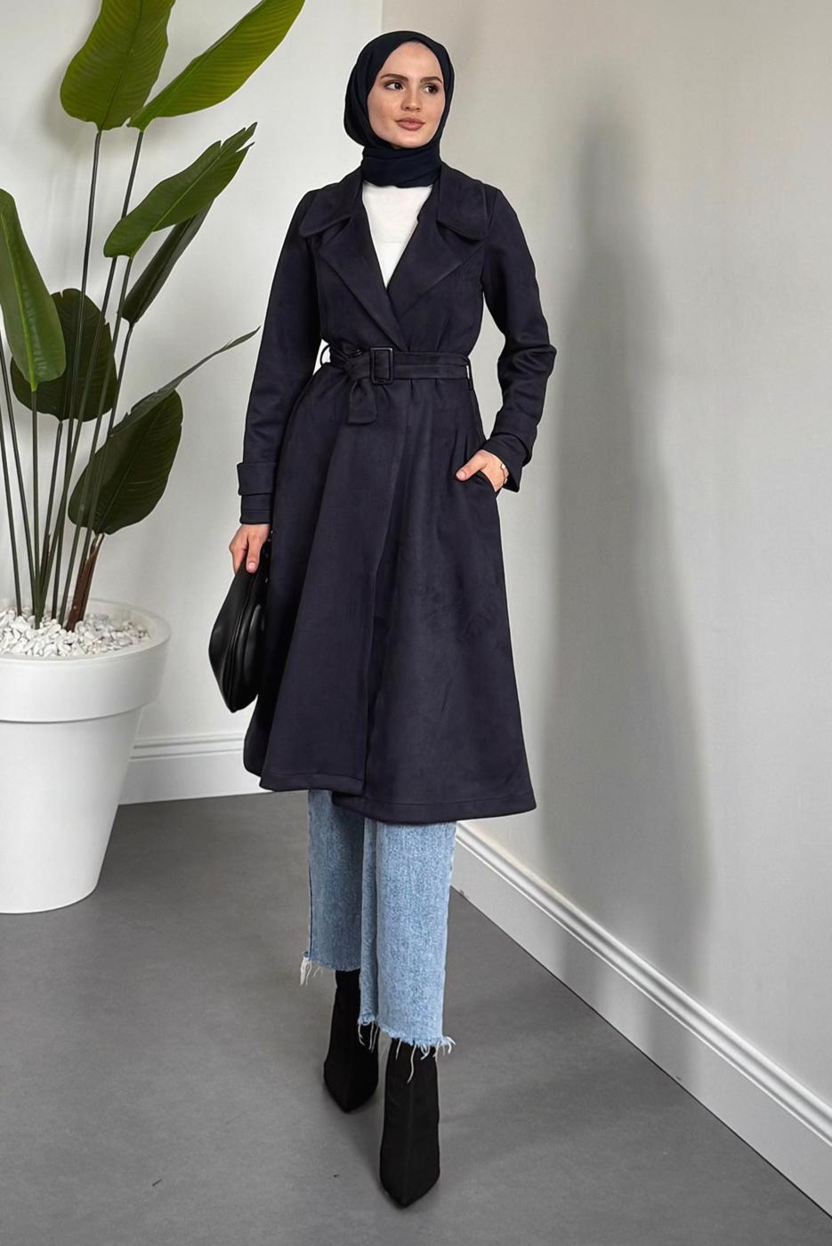 Vêtements hijab BLEU MARINE TRENCH EN DAIM T 6426