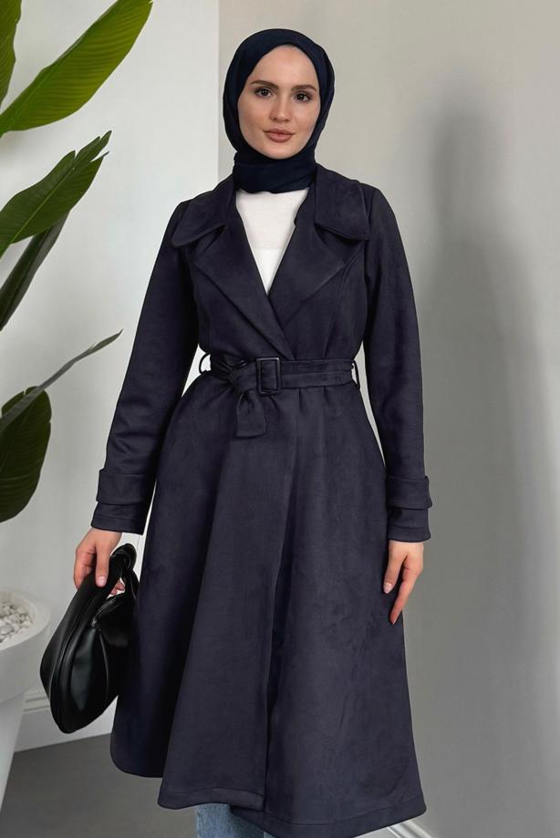 Vêtements hijab BLEU MARINE TRENCH EN DAIM T 6426 - TRENDTESETTÜR