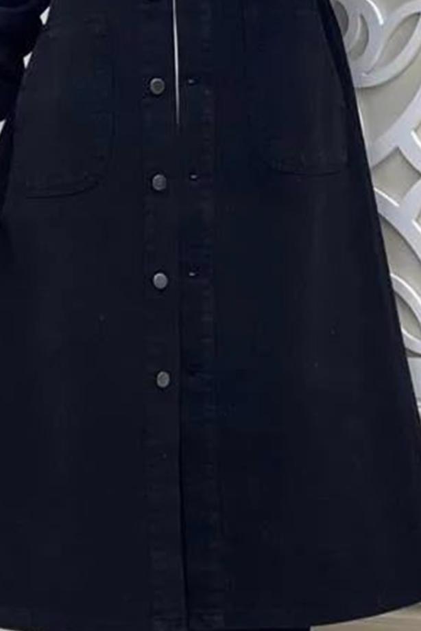 Vêtements hijab NOIR TRENCH-COAT BOUTONNÉ T 7086 - TRENDTESETTÜR