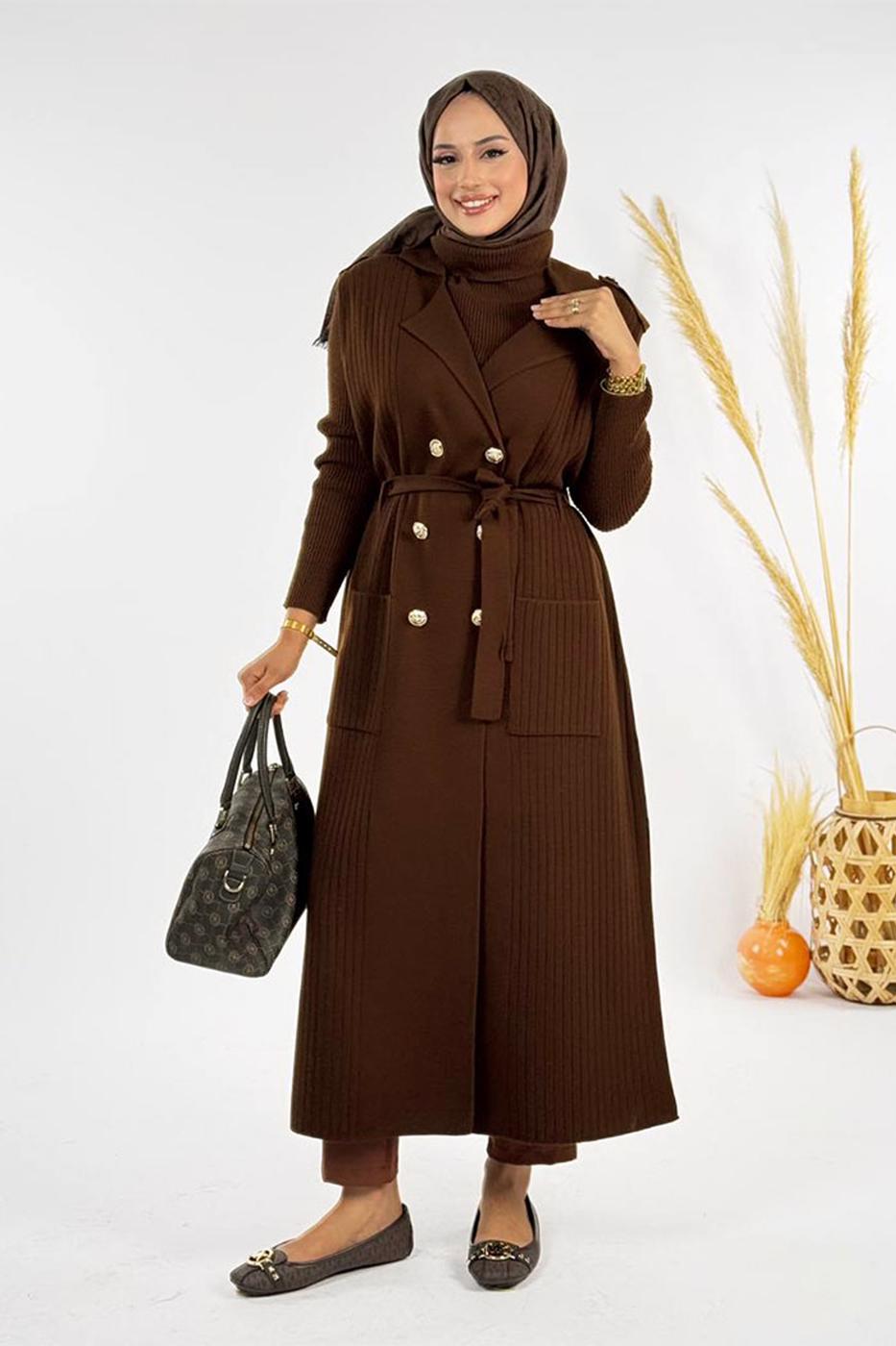 Tesettür giyim KAHVE TRİKO YELEK T 10381