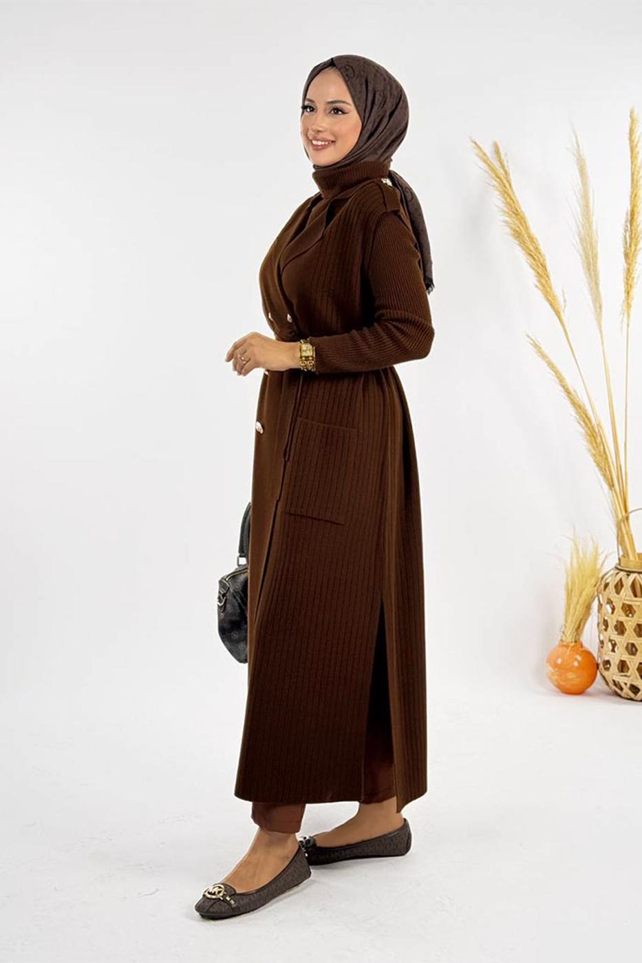 Tesettür giyim KAHVE TRİKO YELEK T 10381