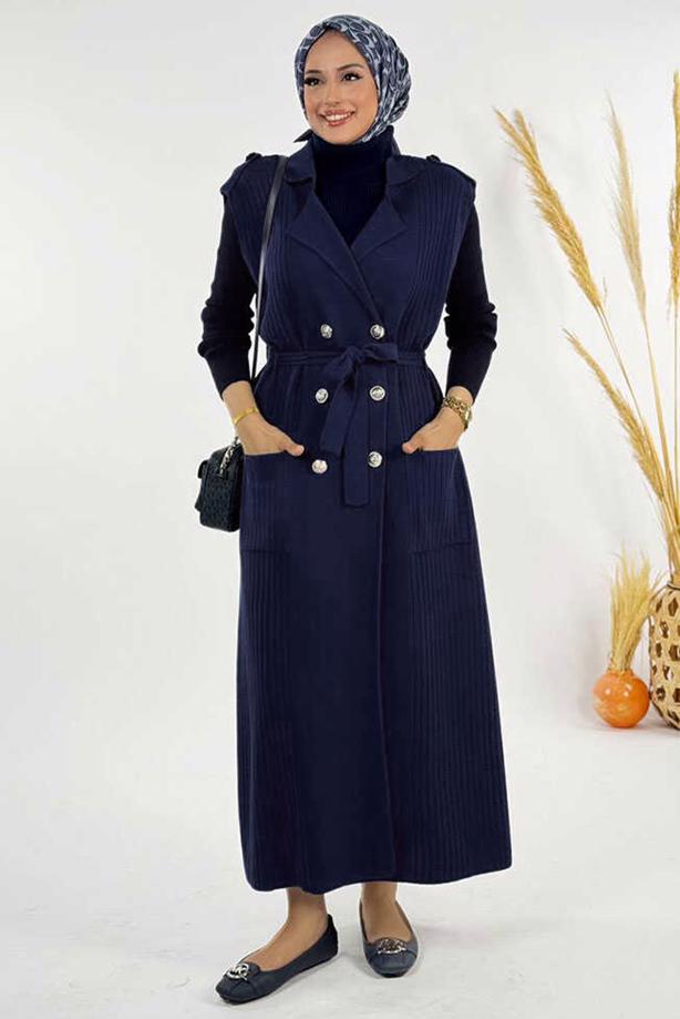 Hijab clothing NAVY BLUE T 10381 BYM TRİKO YELEK - TRENDTESETTÜR