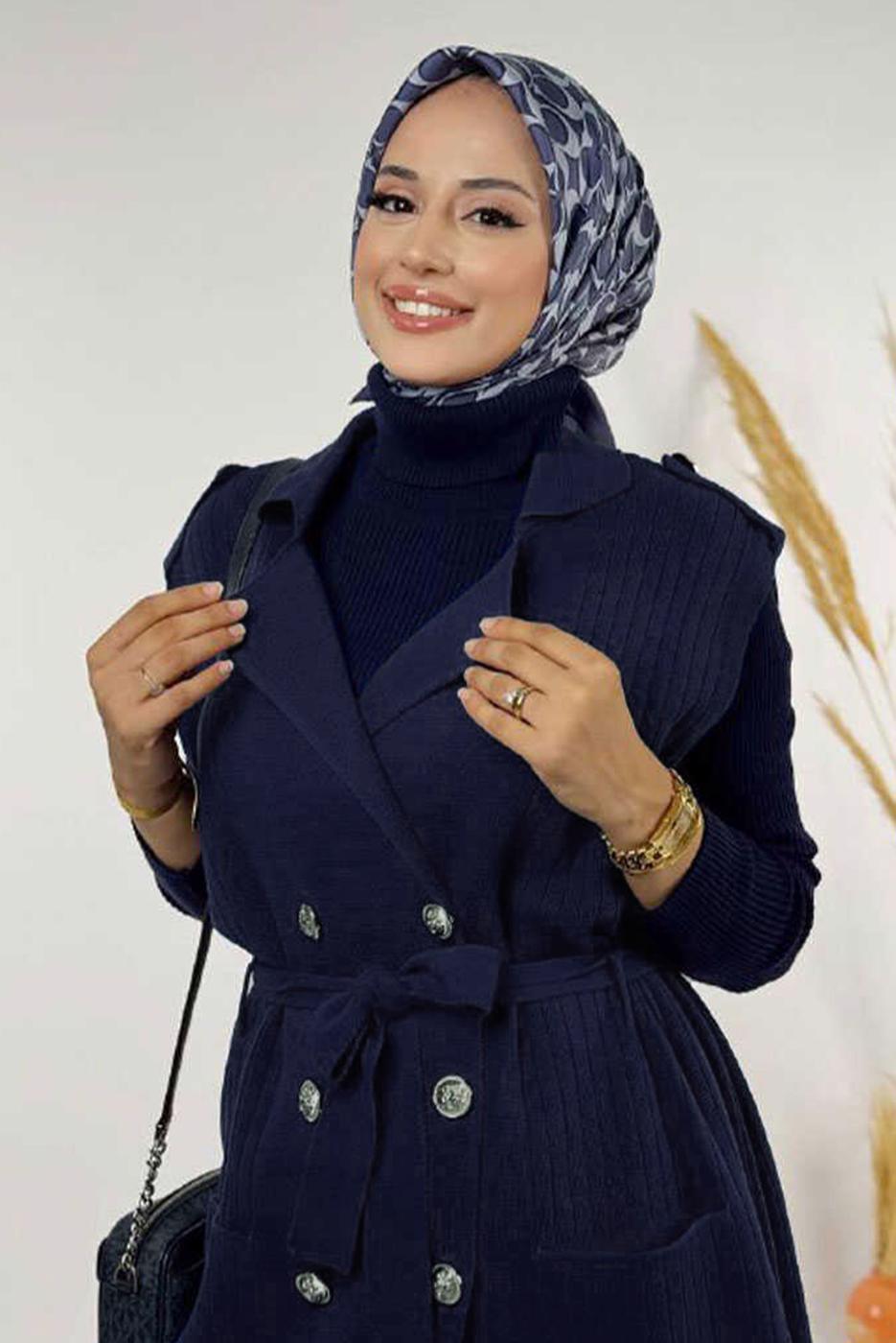 Hijab clothing NAVY BLUE T 10381 BYM TRİKO YELEK