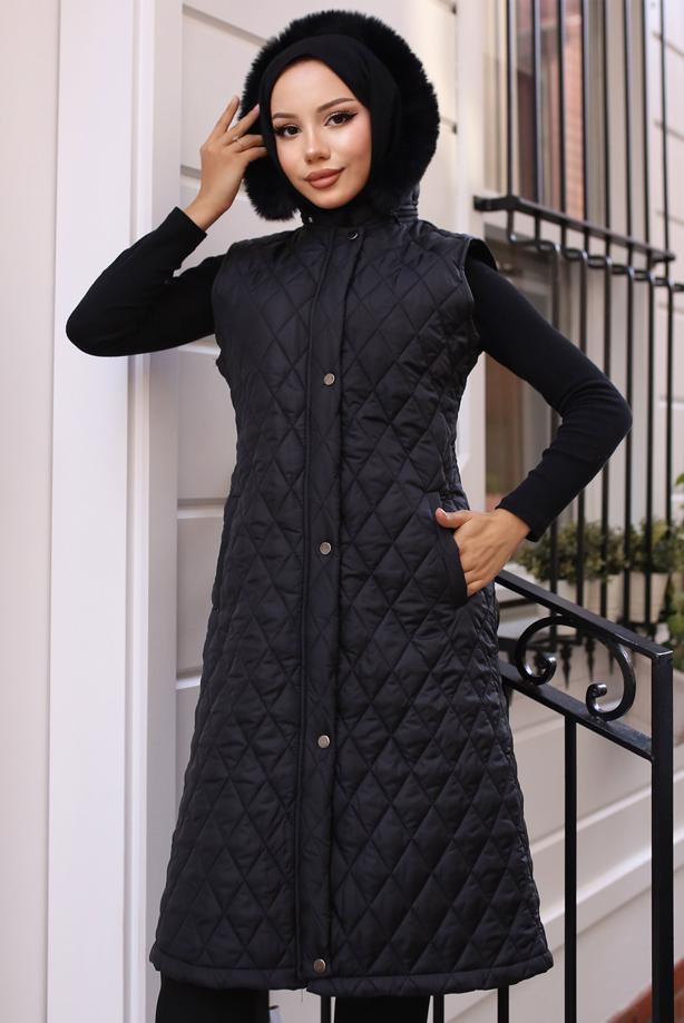 Tesettür giyim  KAPÜŞONLU ŞİŞME YELEK T 1091