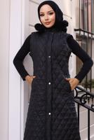 Tesettür giyim SİYAH KAPÜŞONLU ŞİŞME YELEK T 1091