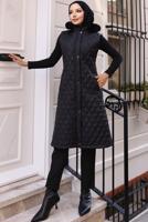 Tesettür giyim SİYAH KAPÜŞONLU ŞİŞME YELEK T 1091