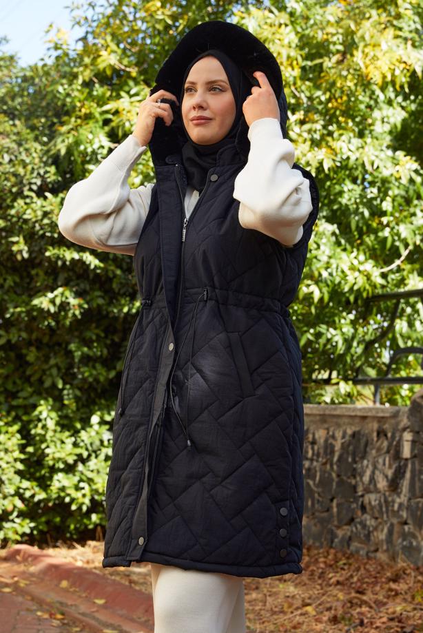 Tesettür giyim  KAPÜŞONLU ŞİŞME YELEK T 2307