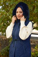 Tesettür giyim LACİVERT KAPÜŞONLU ŞİŞME YELEK T 2307