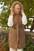 Tesettür giyim TABA KAPÜŞONLU ŞİŞME YELEK T 2307