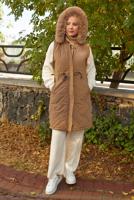 Tesettür giyim TABA KAPÜŞONLU ŞİŞME YELEK T 2307