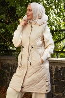 Tesettür giyim BEJ KAPÜŞONLU ŞİŞME YELEK T 2307