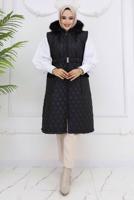 Tesettür giyim SİYAH KÜRKLÜ KAPİTONE YELEK T 3091