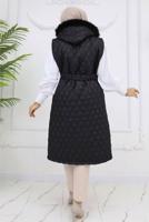 Tesettür giyim SİYAH KÜRKLÜ KAPİTONE YELEK T 3091