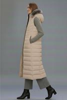 Tesettür giyim BEJ KAPÜŞONLU UZUN ŞİŞME YELEK T 4819