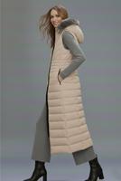 Tesettür giyim BEJ KAPÜŞONLU UZUN ŞİŞME YELEK T 4819