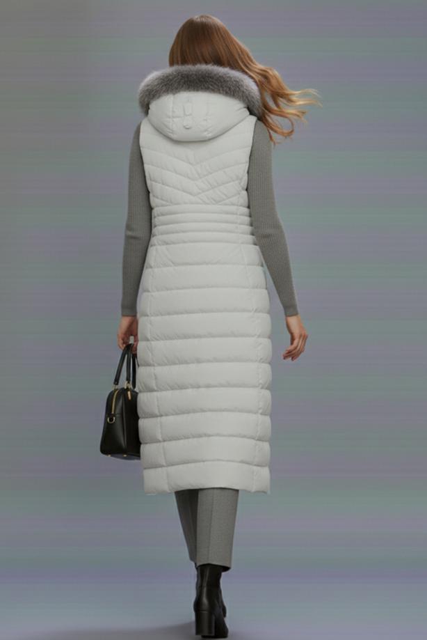 Tesettür giyim GRİ T 4819 BN UZUN ŞİŞME YELEK - TRENDTESETTÜR