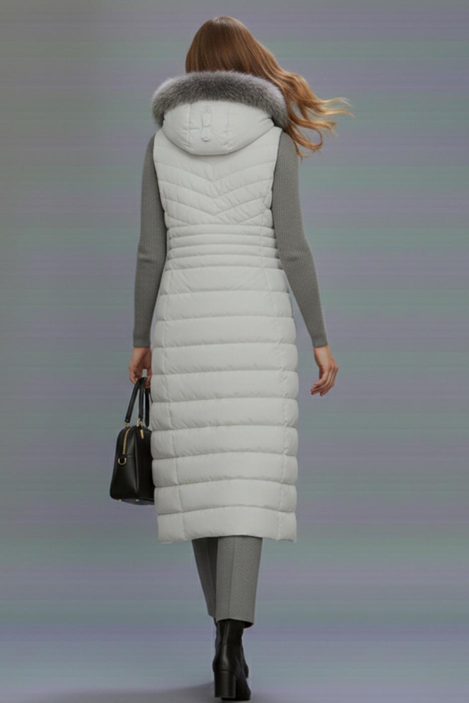 Tesettür giyim GRİ KAPÜŞONLU UZUN ŞİŞME YELEK T 4819