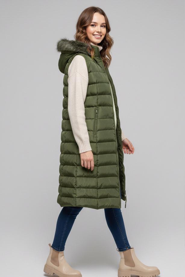 Tesettür giyim HAKİ T 5819 BN ŞİŞME YELEK - TRENDTESETTÜR