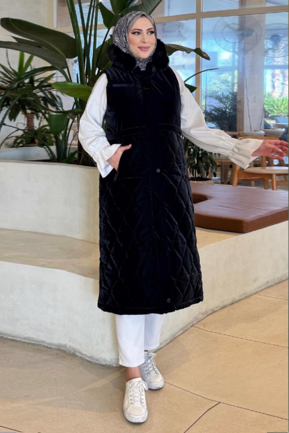 Tesettür giyim SİYAH ŞİŞME YELEK T 7056