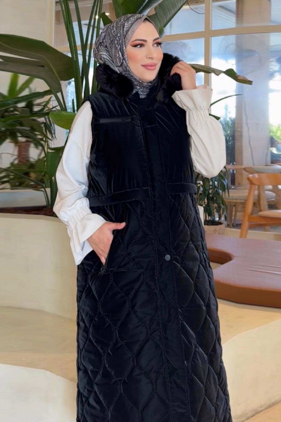 Tesettür giyim SİYAH ŞİŞME YELEK T 7056