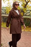 Tesettür giyim KAHVE KUŞAKLI TRENÇKOT T 59112