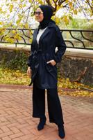 Tesettür giyim LACİVERT KUŞAKLI TRENÇKOT T 59112