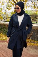 Tesettür giyim LACİVERT KUŞAKLI TRENÇKOT T 59112