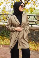 Tesettür giyim VİZON KUŞAKLI TRENÇKOT T 59112