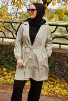 Tesettür giyim BEJ KUŞAKLI TRENÇKOT T 59112