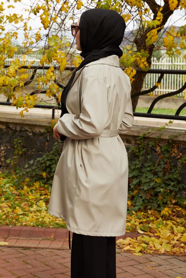 Tesettür giyim BEJ KUŞAKLI TRENÇKOT T 59112 - TRENDTESETTÜR