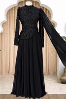 Tesettür giyim SİYAH PELERİNLİ ABİYE ELBİSE T 0763