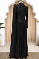 Tesettür giyim SİYAH PELERİNLİ ABİYE ELBİSE T 0763