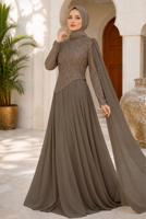 Hijab clothing MINK CAPE DETAILED EVENING DRESS T 0763