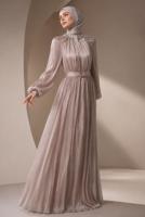 Vêtements hijab POUDRE ROBE DE SOIRÉE CEINTURÉE T 10071