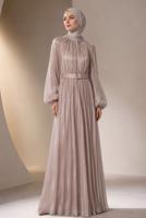 Vêtements hijab POUDRE ROBE DE SOIRÉE CEINTURÉE T 10071