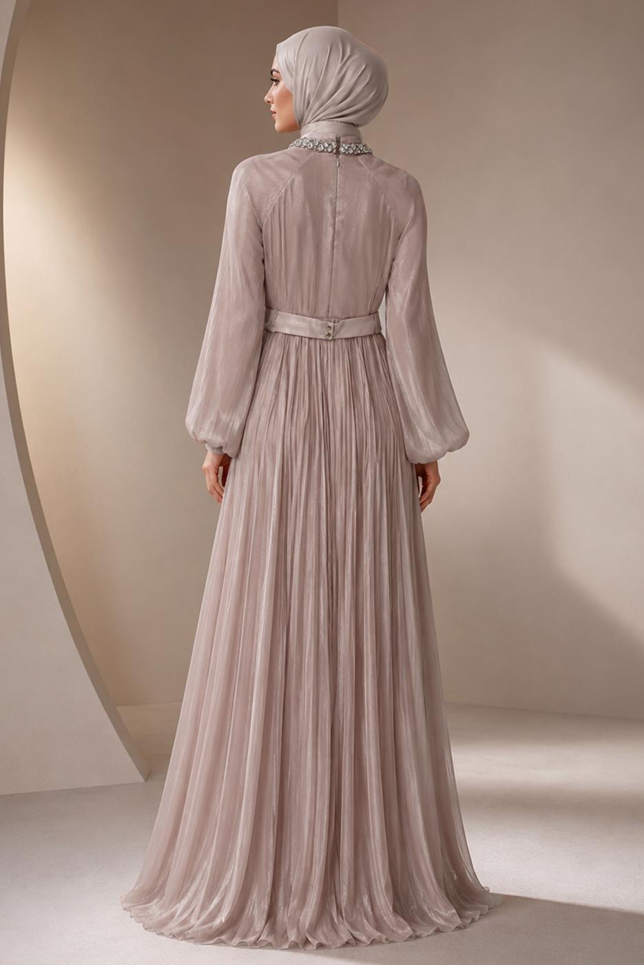 Vêtements hijab POUDRE ROBE DE SOIRÉE CEINTURÉE T 10071