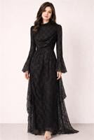 Tesettür giyim SİYAH DANTELLİ ABİYE ELBİSE T 1326