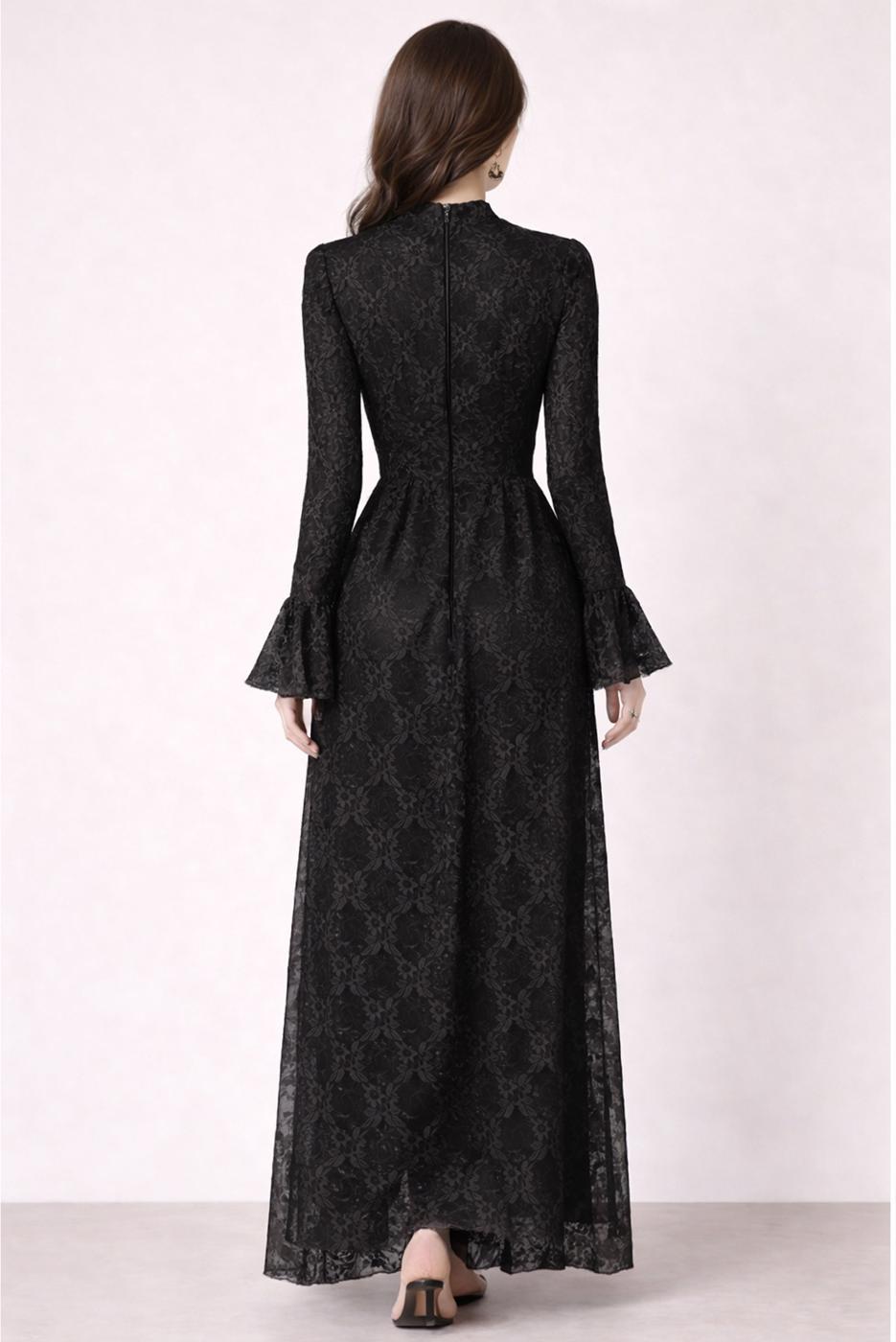 Tesettür giyim SİYAH DANTELLİ ABİYE ELBİSE T 1326