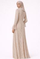 Tesettür giyim BEJ DANTELLİ ABİYE ELBİSE T 1326