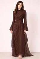 Tesettür giyim KAHVE DANTELLİ ABİYE ELBİSE T 1326