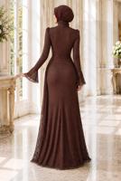 Tesettür giyim KAHVE DANTELLİ ABİYE ELBİSE T 1326
