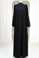 Tesettür giyim SİYAH KUŞAKLI ABİYE ELBİSE T 1463